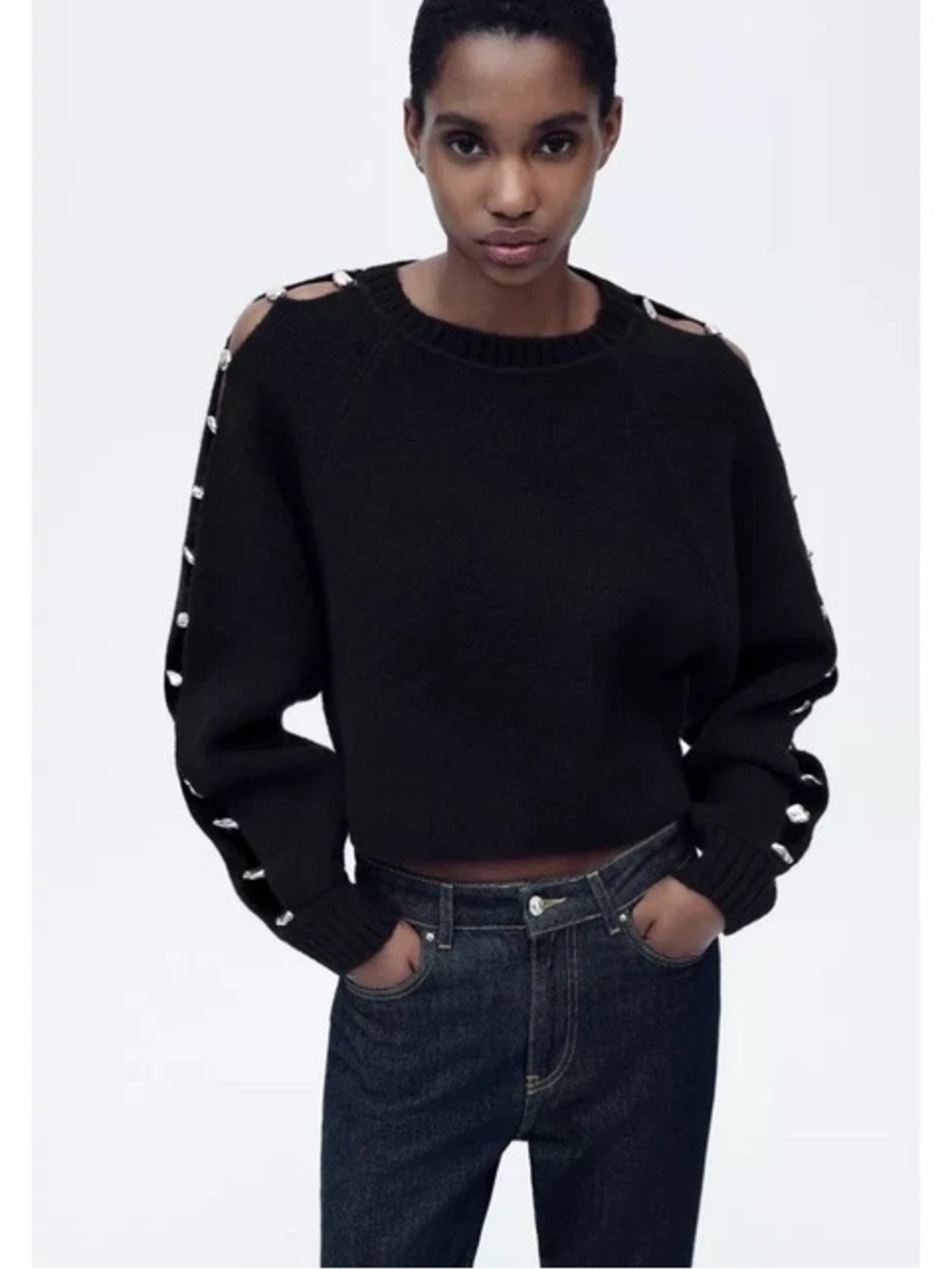 Zara Black bobble sleeve knit Sweater